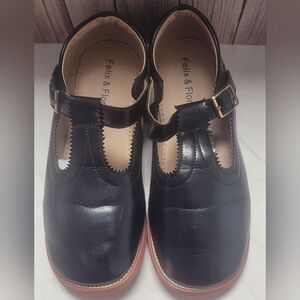 Girls Felix And Flora Black Leather Maryjane Shoes